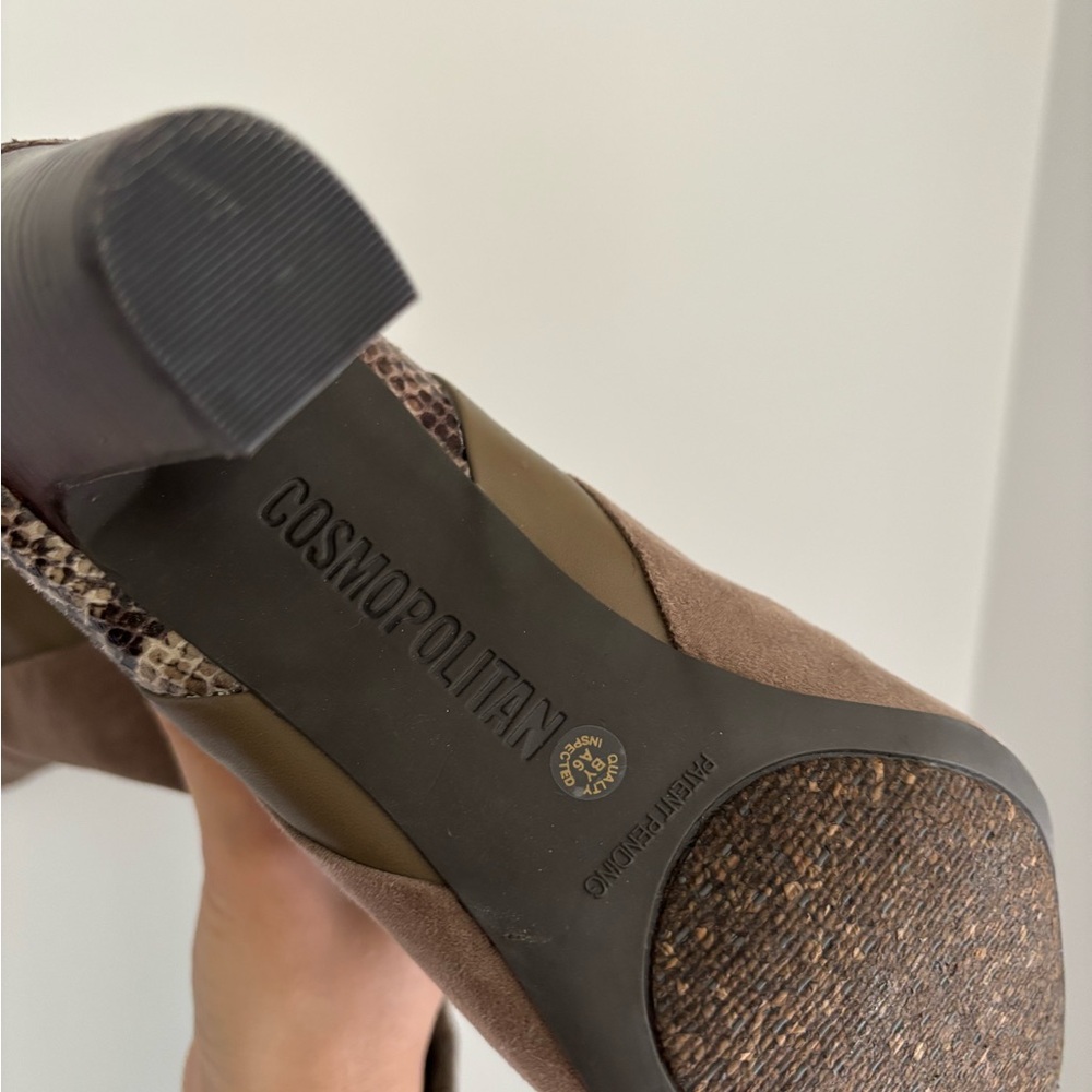 Cosmopolitan Brown Suede & Snakeskin Heeled Boots Size 9M - Picture 10 of 10